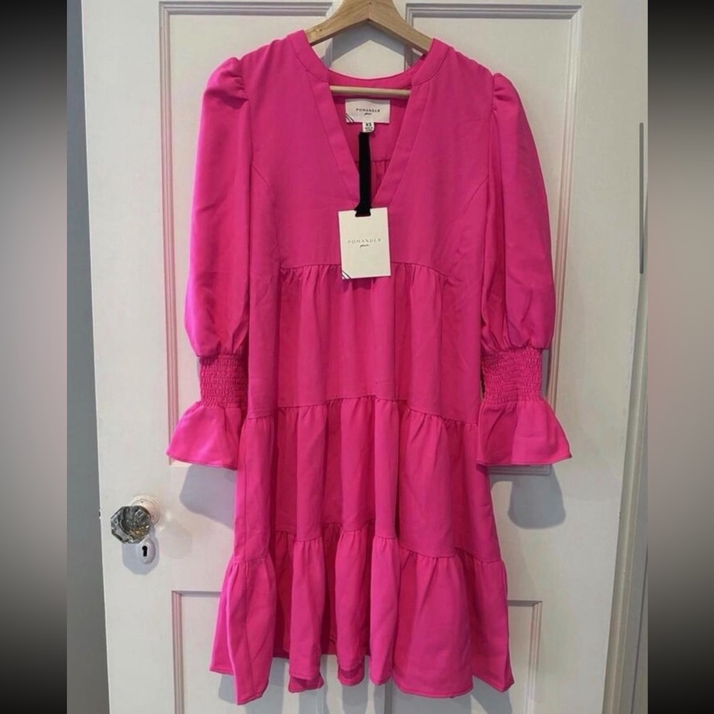 Pomander Place Fuchsia Dress with Ruffle Sleeves